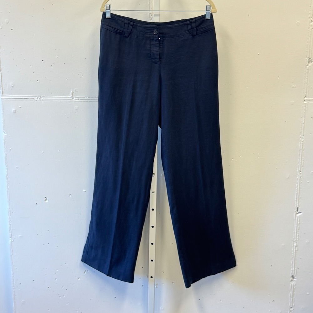 2010s Esprit Collection Navy 100% Linen Wide Leg London Hip Fit Pants Sz 6 Y2K